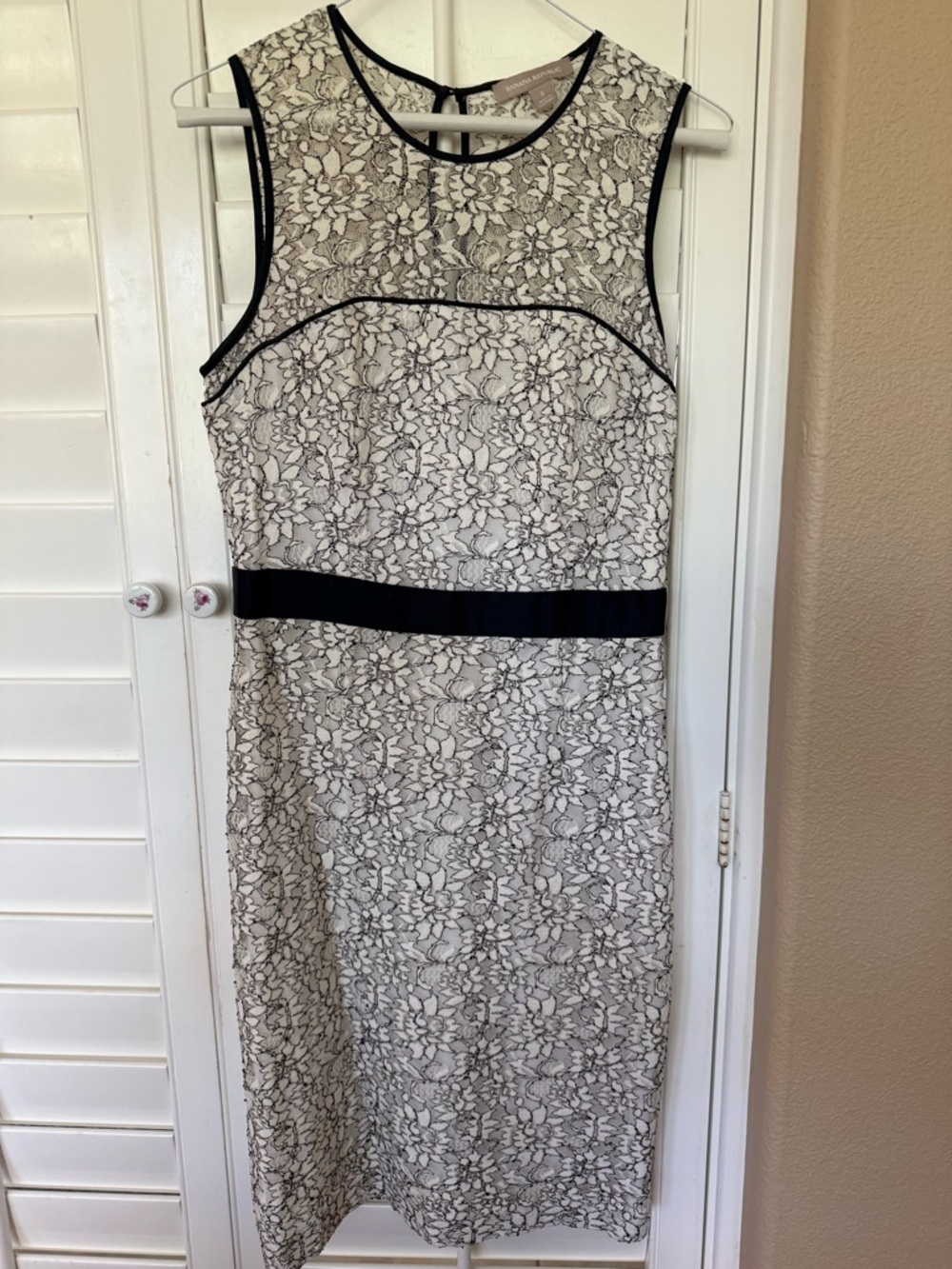 Banana Republic Ivory Lace Midi Dress with Black Accents